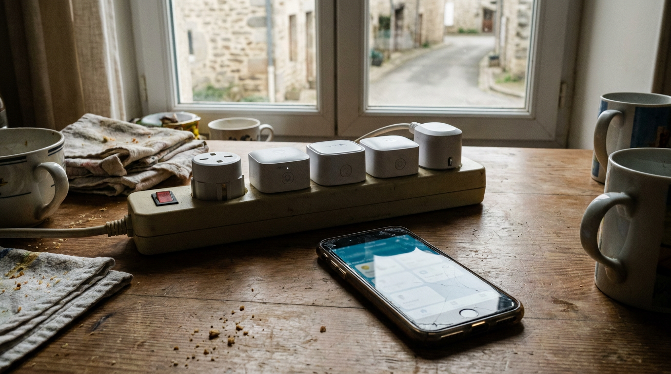 Prises connectées sur une multiprise avec smartphone